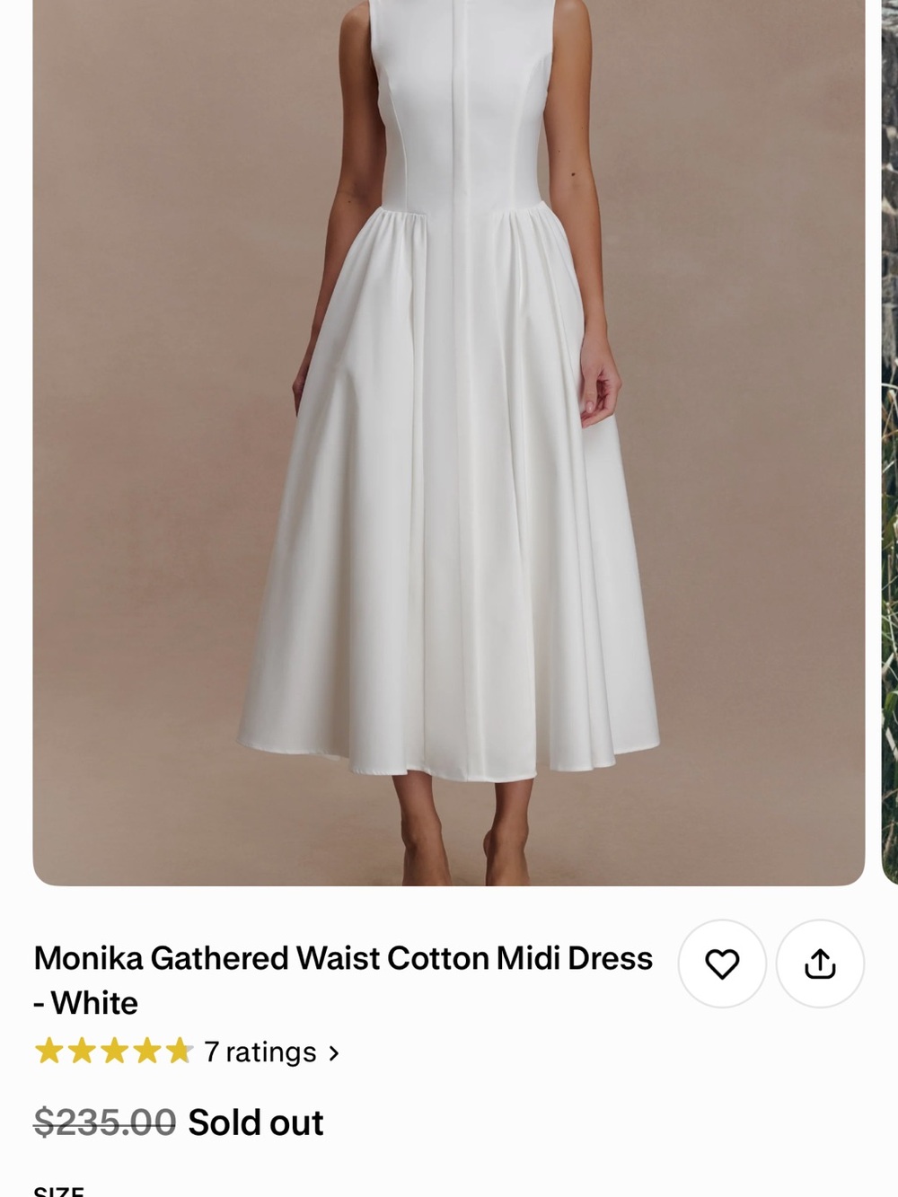 Gathered Waist Cotton Midi Dress - White